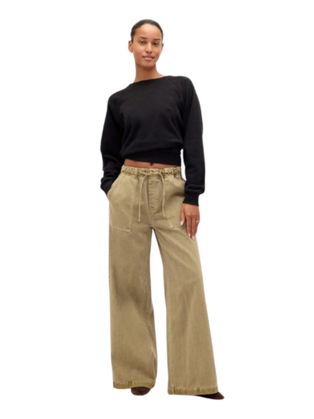 NWT GAP EZ Waist Pull On Barrel Leg Khaki Chino Pants Womens Medium Hayes Brown - Picture 14 of 14